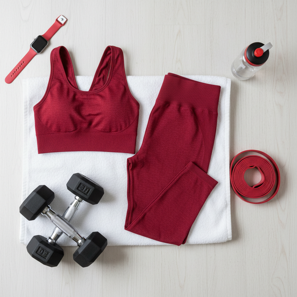 Ensemble rouge flatlay fitness
