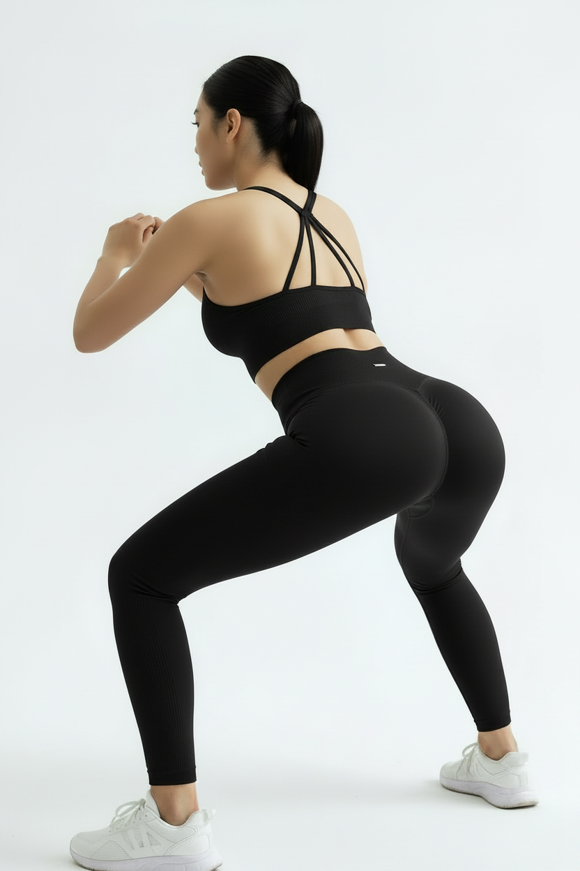 Ensemble sport noir squat fesses volumineuses